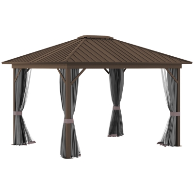 Outsunny 10' x 12' Hardtop Gazebo, Metal Canopy with Curtains, Gray