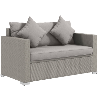Outsunny Outdoor Wicker Loveseat, Gray Patio Couch with Cushions