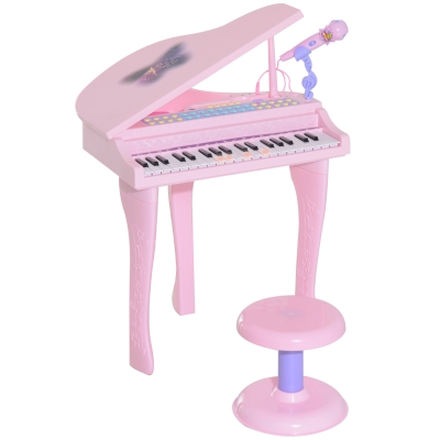 Qaba Mini Electronic Musical Piano 37 Key Keyboard Multifunction Kids Toy with Microphone Stool (Pink)