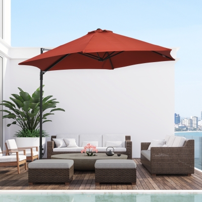 Outsunny 8.5FT Offset Patio Umbrella with 360° Rotation, Outdoor Cantilever Roma Parasol Hanging Sun Shade Canopy Shelter with Cross Base, Wine Red