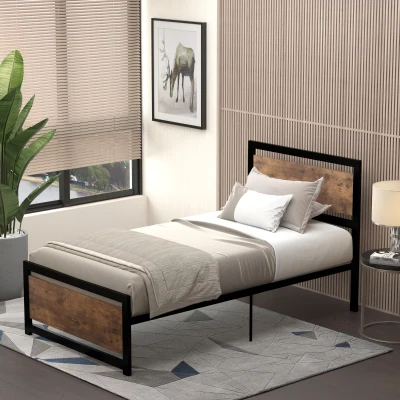 Metal Bed 41.75'' x 76.75'' x 40.5'' Black & Rustic Brown