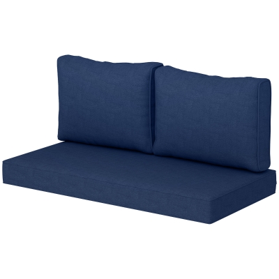 Outsunny 2 Seater Outdoor Seat Cushions with Backrest, Loveseat Double Sofa Outdoor Furniture Cushions, Fade-Resistant Replacement Patio Cushions for Indoor and Outdoor, Navy Blue