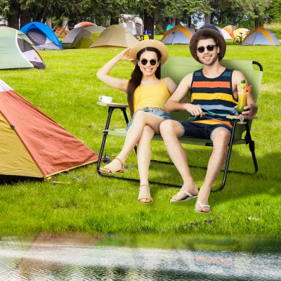 Outsunny Double Folding Camping Chair, Portable Loveseat, Green