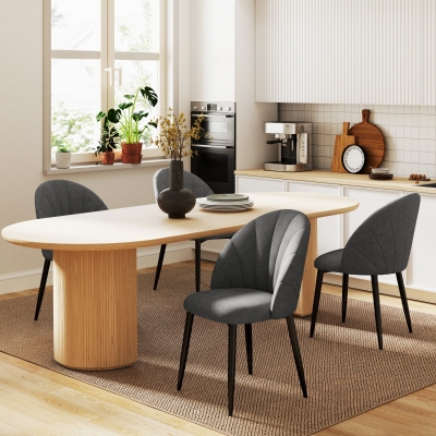 HOMCOM Modern Dining Chairs Set of 4, Upholstered Dining Room Chairs with Metal Legs, Shell Backrest, Padded Seat, Dark Grey