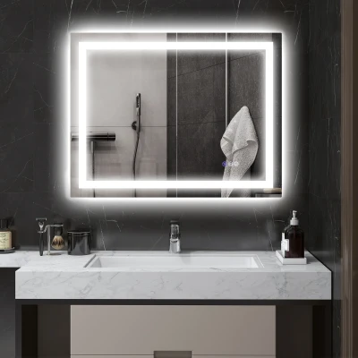 HOMCOM 35"x28" LED Bathroom Mirror, Dimmable, Anti-Fog, Backlit/Front Lit
