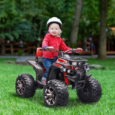 Aosom Kids Ride-on Car, 12V/10AH Four Wheeler Kids ATV, Battery Powered Off-Road Quad with MP3, Headlights, Suspension, 1.8-5 mph, Red