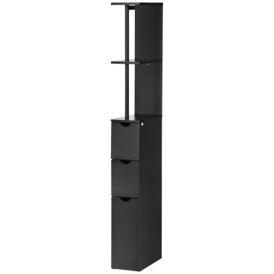 HOMCOM Tall Bathroom Storage Cabinet, Narrow Bathroom Cabinet with Drawers and Open Shelves for Small Spaces, Black