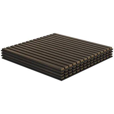 HOMCOM 24"x24" Wood Panels for Wall, 4 Pack Acoustic Panels, Sound Absorbing Slat Wall For Interior Wall Decor, Home, Brown