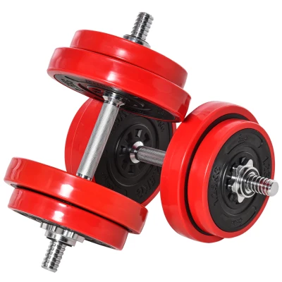Soozier 44lbs 2-In-1 Dumbbell & Barbell Adjustable Set Strength Muscle Exercise Fitness Plate Bar Clamp Rod Home Gym Sports Area