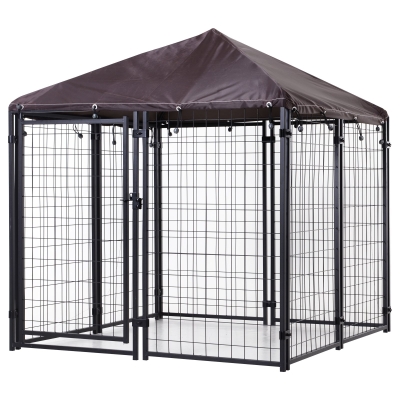 PawHut 4.6' x 4.6' Outdoor Dog Kennel, Black