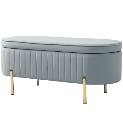 HOMCOM Upholstered Bedroom Bench, Channel Tufted Ottoman Bench with Thick Padding and Metal Legs, Grey
