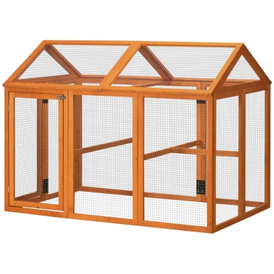 PawHut 4.6' Wooden Chicken Run with Perches, Orange