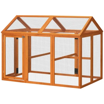 PawHut Wooden Chicken Run Combinable Design with Perches, 4.6' x