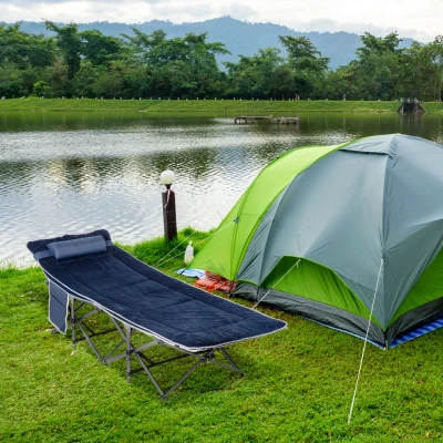 Outsunny Heavy Duty Folding Camping Cot, Portable & Lightweight, Blue