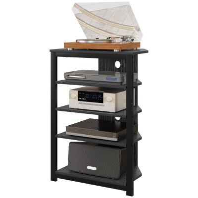 HOMCOM TV Stand with Storage Shelves, Steel Frame, Black
