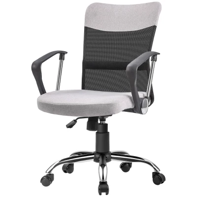 Vinsetto Mid Back Office Chair, Linen-feel Mesh Computer Desk Chair with Lumbar Back Support, Arm, Adjustable Height, Grey