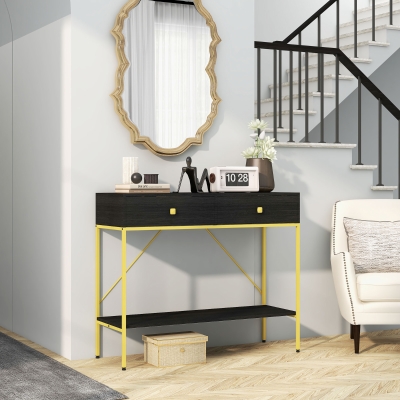 HOMCOM Hallway Console Table Entryway Table with 2 Drawers and Storage Shelf for Living Room Bedroom Behind Sofa Black