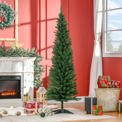 HOMCOM 6' Slim Artificial Christmas Tree with 390 Tips, Green