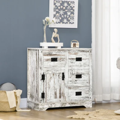 HOMCOM Industrial Sideboard Buffet Cabinet, Distressed White