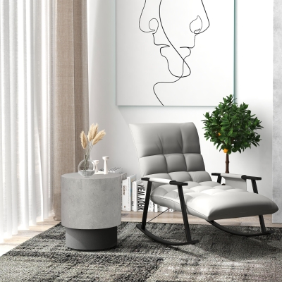 HOMCOM Lightweight Accent Table with Concrete Finish, Round Side Table with 4 Adjustable Feet for Indoor, Outdoor