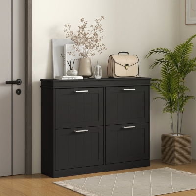 HOMCOM Shoe Storage Cabinet with 4 Flip Drawers and Adjustable Shelves, Narrow Shoe Cabinet for 20 Pairs of Shoes, Black