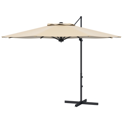 Outsunny 10 FT Cantilever Umbrella, Aluminum Hanging Offset Umbrella with 360°Rotation, Crank, Tilt, Cross Base, Khaki