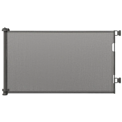 PawHut Retractable Pet Gate, 33.5" Tall, Extends to 59.1" Wide, Foldable Mesh Dog Gate for house, w/ Single Hand Operation, for Stairs, Doorways, Hallways - Grey