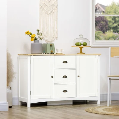 HOMCOM White Buffet Cabinet with 3 Drawers for Living Room