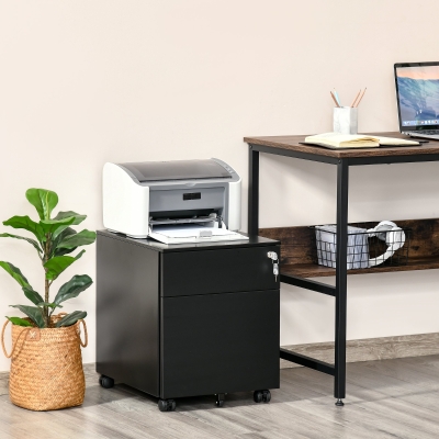 Vinsetto Lockable File Cabinet, Steel Filing Cabinet on Wheels for Legal, A4, Letter Size, with Pencil Tray for Home Office