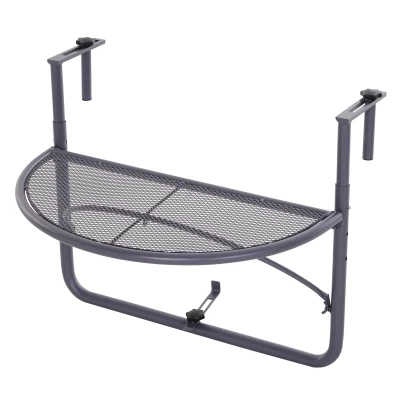 Outsunny Adjustable Balcony Hanging Railing Table, Metal Mounting Mini Wall Desk Storage Rack, Outdoor Flower Stand Serving Table Half Round, Grey