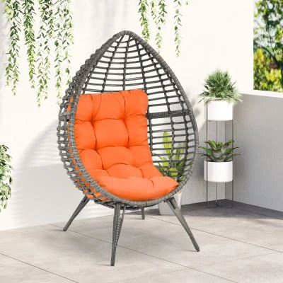 Outsunny Wicker Egg Chair, Teardrop Outdoor/Indoor Seat, Orange