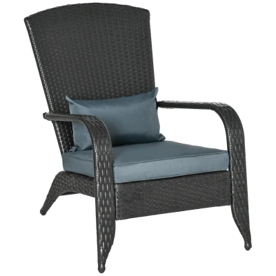 Outsunny Patio Wicker Adirondack Chair, PE Rattan Outdoor Muskoka Chair, Fire Pit Chair with Cushions for Patio, Garden, Backyard, Poolside, Balcony, Deck, Light Grey