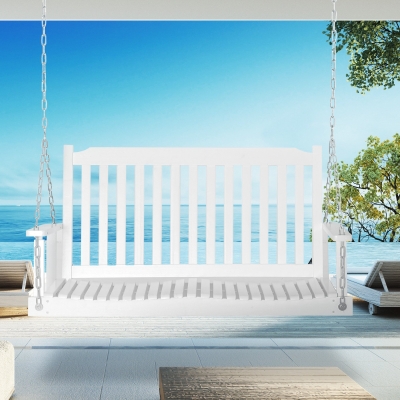 Outsunny 2-People Porch Swing Bench, Patio Swing Chair with 2 Adjustable Hanging Chains for Deck, Garden, Backyard, White