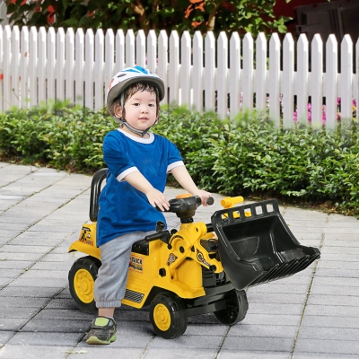 HOMCOM Ride-On Toy Bulldozer with Bucket Horn Steering Wheel Storage Toddlers for 18-48 Months, Yellow