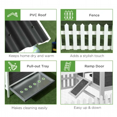 PawHut Wooden Chicken Coop with Run for 3-4 Chickens, 68" x 59" x 42"(m-7)