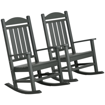 Outsunny 2PC Outdoor Rocking Chair Set, Waterproof HDPE, Dark Gray