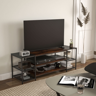 HOMCOM Industrial TV Cabinet for TVs Up to 60", TV Stand with Open Shelf Storage, Media Console with Steel Frame, Rustic Brown