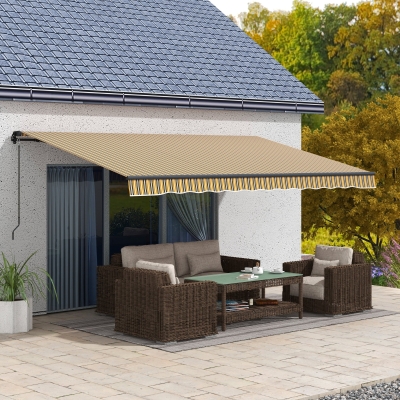Outsunny 15' x 10' Retractable Awning, 280gsm UV Resistant Sunshade Shelter, for Deck, Balcony, Yard, Amber and Dark Grey