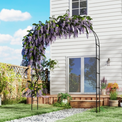 Outsunny 8FT Metal Garden Arch Trellis for Climbing Plants, Ceremony, Wedding Decoration, Black