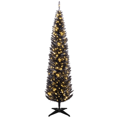 HOMCOM 7ft Slim Pencil Christmas Tree with LED Lights, Black