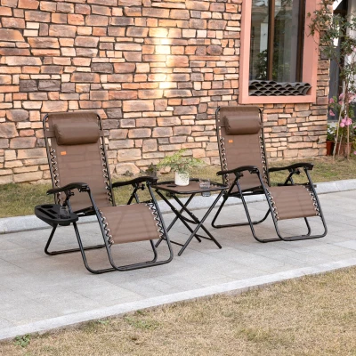 Outsunny Zero Gravity Chair Set with Table, Adjustable Lounge, Brown