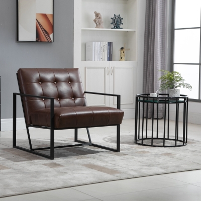 HOMCOM Mid-Century Modern Accent Chair, Brown Faux Leather
