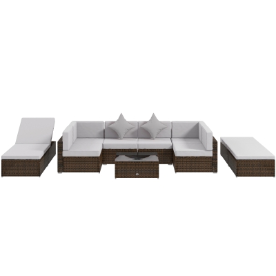 Outsunny 9 Pieces Wicker Patio Furniture Set with Cushion, Light Grey
