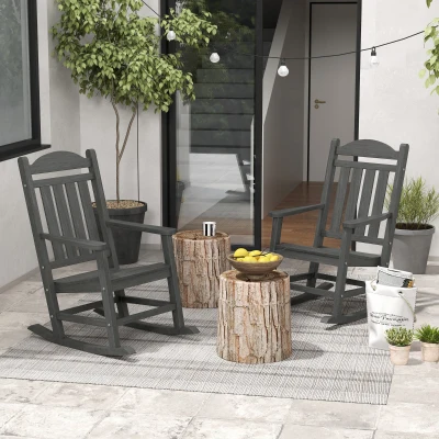 Outsunny 2PC Outdoor Rocking Chair Set, Waterproof HDPE, Dark Gray