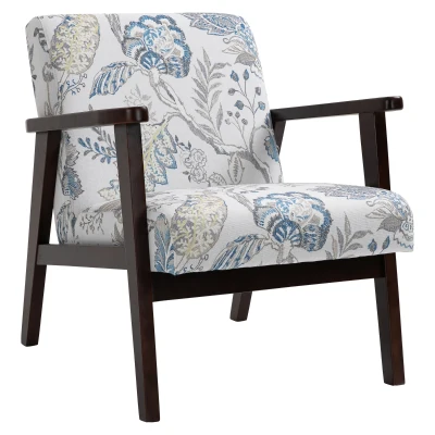 HOMCOM Mid-Century Modern Accent Chair Retro Fabric Armchair Wooden Arm Upholstered Lounge Chair for Living Room Floral