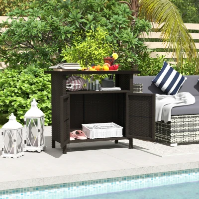 Rattan Storage Cabinet 35.4" L x 20.9" W x 33.5" H Dark Coffee