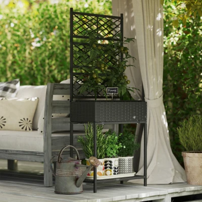 Rattan Plant Stand 21.7" x 10.2" x 52.4" Black