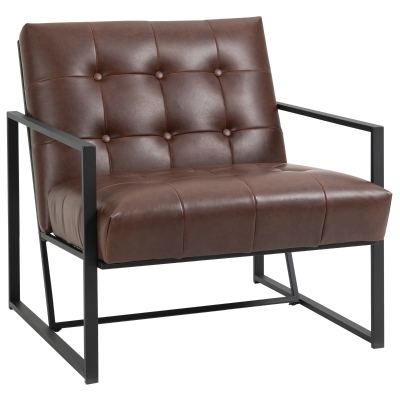 HOMCOM Mid-Century Modern Accent Chair, Brown Faux Leather