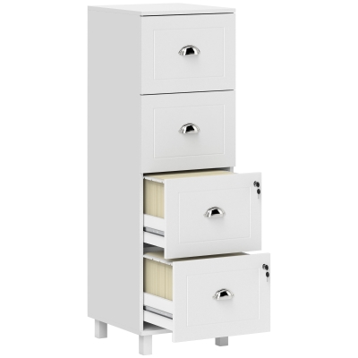 HOMCOM 4 Drawer File Cabinet with Lock, Office Filing Cabinet, A4 Letter Size, Hanging File Folders, White