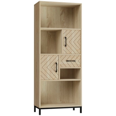 HOMCOM 59" Bookcase, Storage Bookshelf with Cabinets, Drawer and Open Compartments, Freestanding Display Shelves for Home Office, Living Room, Study, Nature Wood